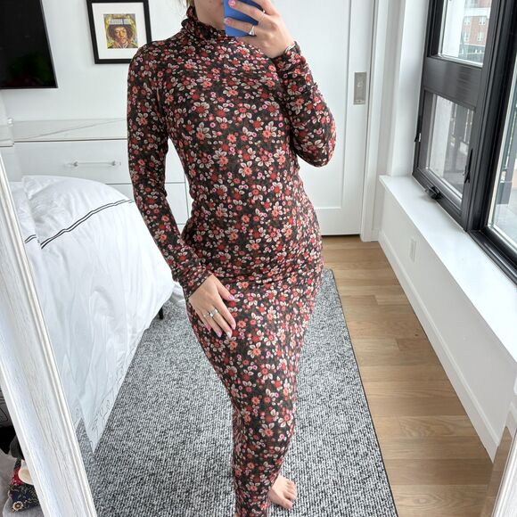 Ramy Brook Dresses & Skirts - SOLD - Ramy Brook Turtleneck Floral Print Bodycon Midi Dress Brown Small